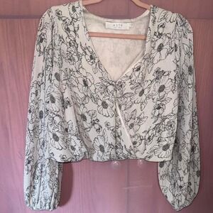 ASTR The Label - White and Black Floral Print Top